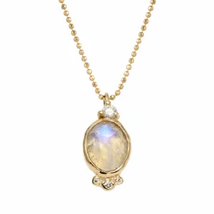 Oval Moonstone Necklace with Diamonds