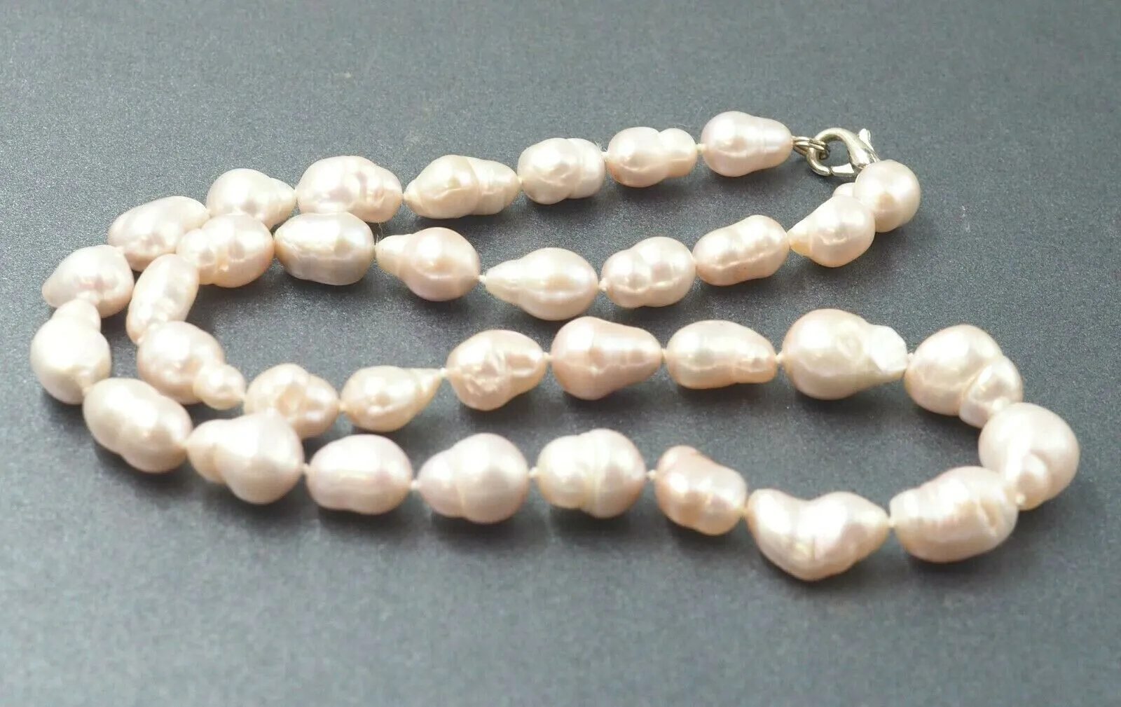 Pale Pink Baroque Freshwater Pearl & Silver Tone Necklace