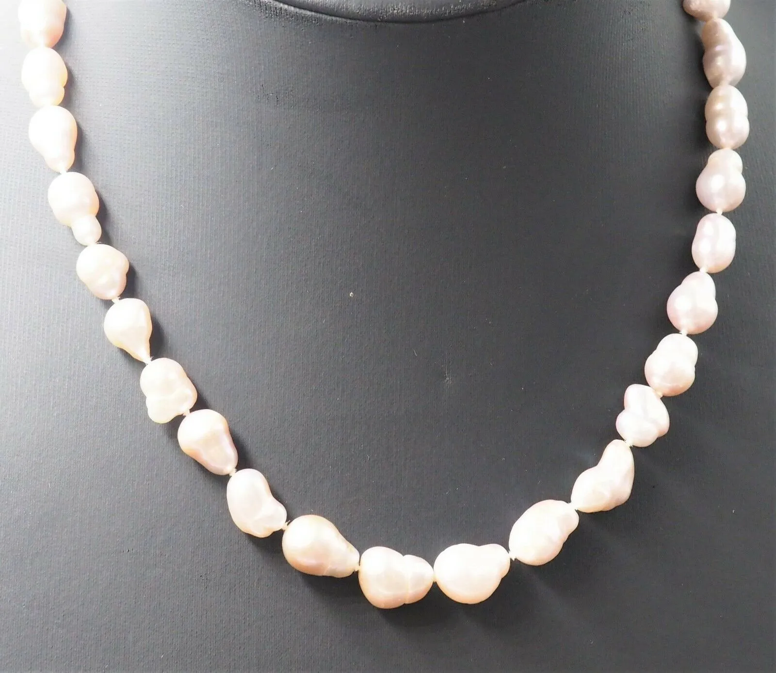 Pale Pink Baroque Freshwater Pearl & Silver Tone Necklace