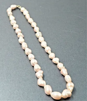 Pale Pink Baroque Freshwater Pearl & Silver Tone Necklace
