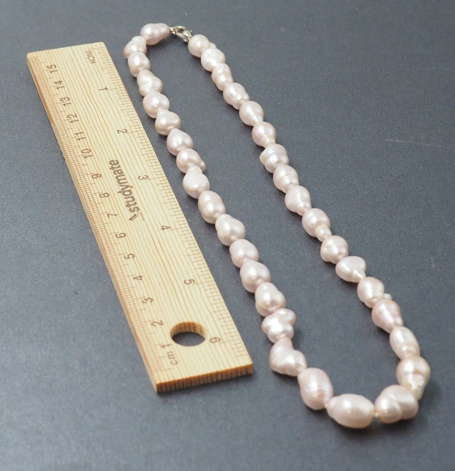 Pale Pink Baroque Freshwater Pearl & Silver Tone Necklace