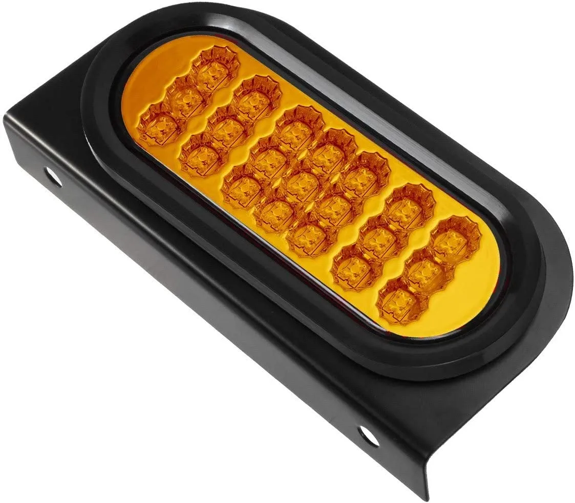 Partsam 2 Pcs AMBER Oval 6-1/2" Sealed LED Turn Signal and Parking Light Kit with Mounting Brackets, Grommet and Plug, Faceted Led Trailer Lights w Amber Reflector on trailers less than 80" wide
