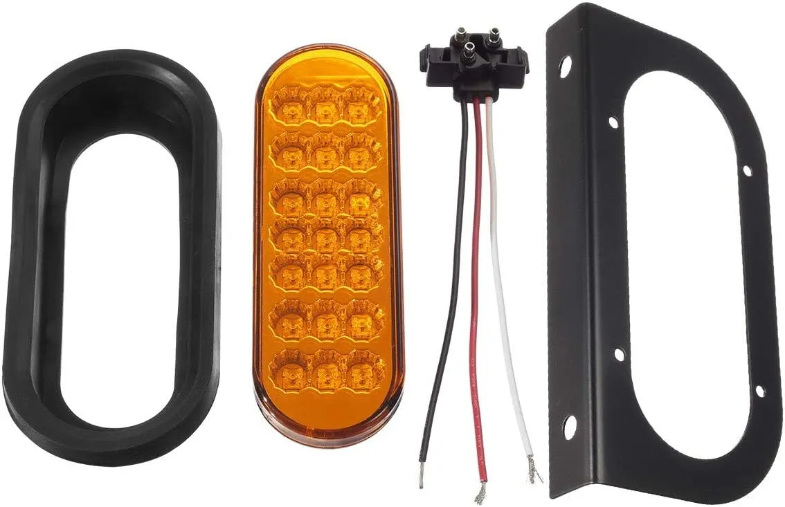 Partsam 2 Pcs AMBER Oval 6-1/2" Sealed LED Turn Signal and Parking Light Kit with Mounting Brackets, Grommet and Plug, Faceted Led Trailer Lights w Amber Reflector on trailers less than 80" wide
