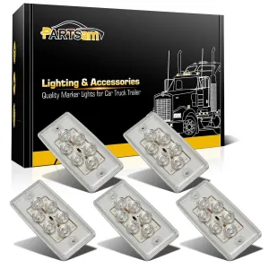 Partsam 5pcs Replacement for Freightliner Century/Columbia Cab Lights 6 LED Amber Roof Clearance Marker Lights Rectangle Top Running Lights Sealed Clear Lens, Flush Mount