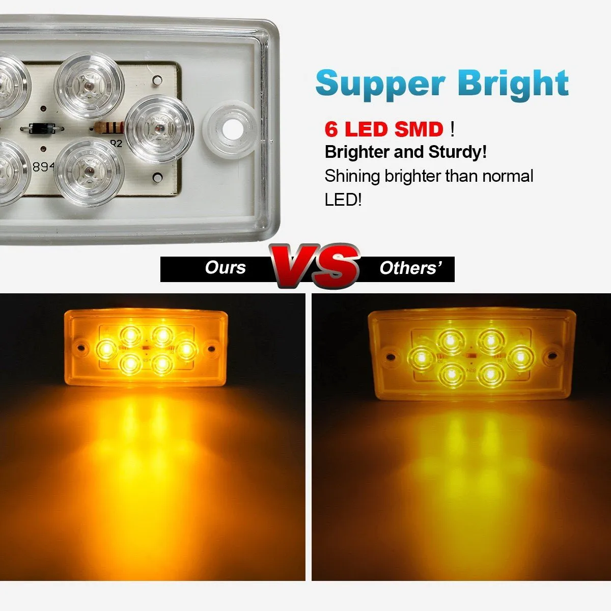Partsam 5pcs Replacement for Freightliner Century/Columbia Cab Lights 6 LED Amber Roof Clearance Marker Lights Rectangle Top Running Lights Sealed Clear Lens, Flush Mount