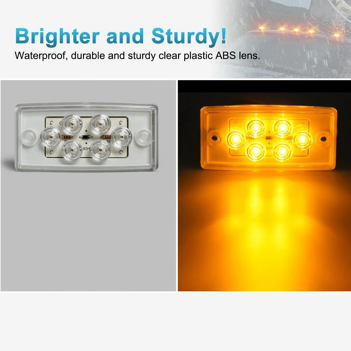Partsam 5pcs Replacement for Freightliner Century/Columbia Cab Lights 6 LED Amber Roof Clearance Marker Lights Rectangle Top Running Lights Sealed Clear Lens, Flush Mount