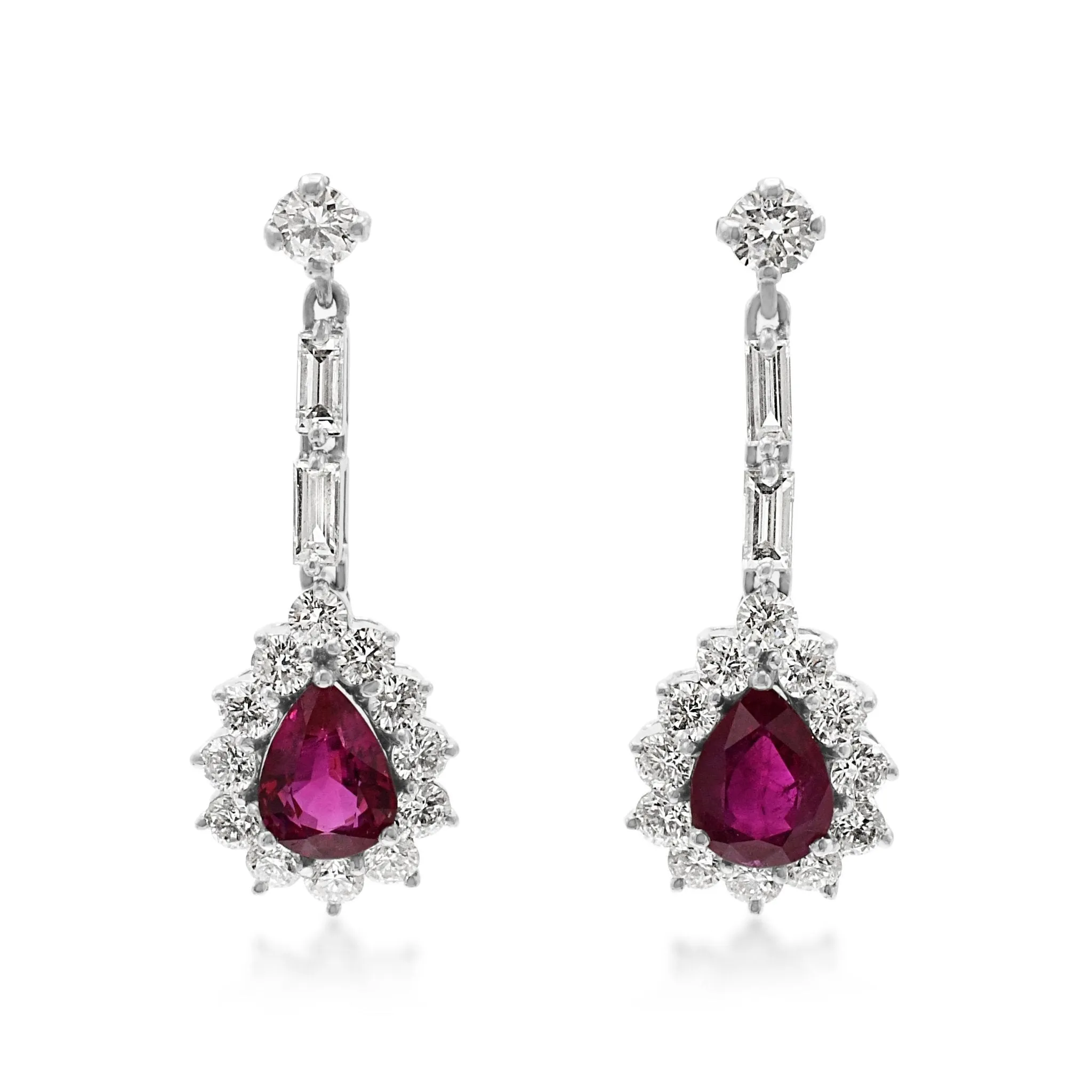 Pear Shaped Ruby & Multi Cut Diamond Drop Earrings
