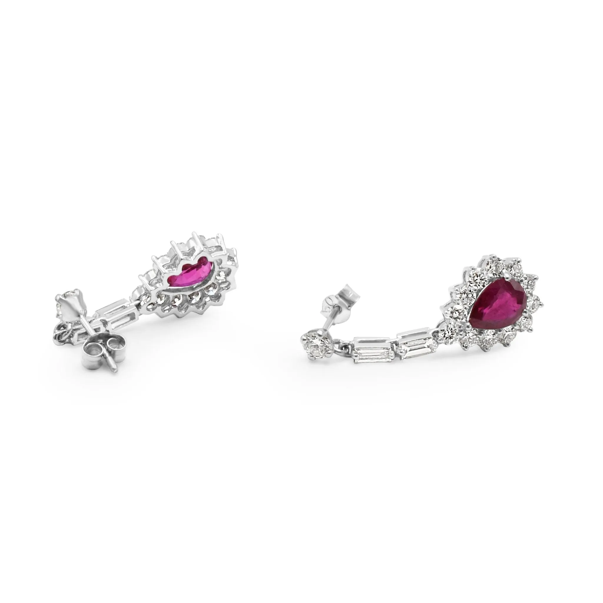 Pear Shaped Ruby & Multi Cut Diamond Drop Earrings