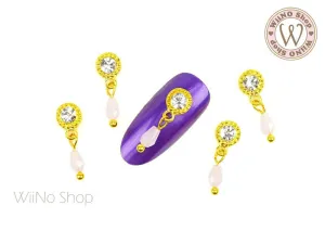 Pink Opal Drop Round Crystal Nail Dangle Charm - 2 pcs