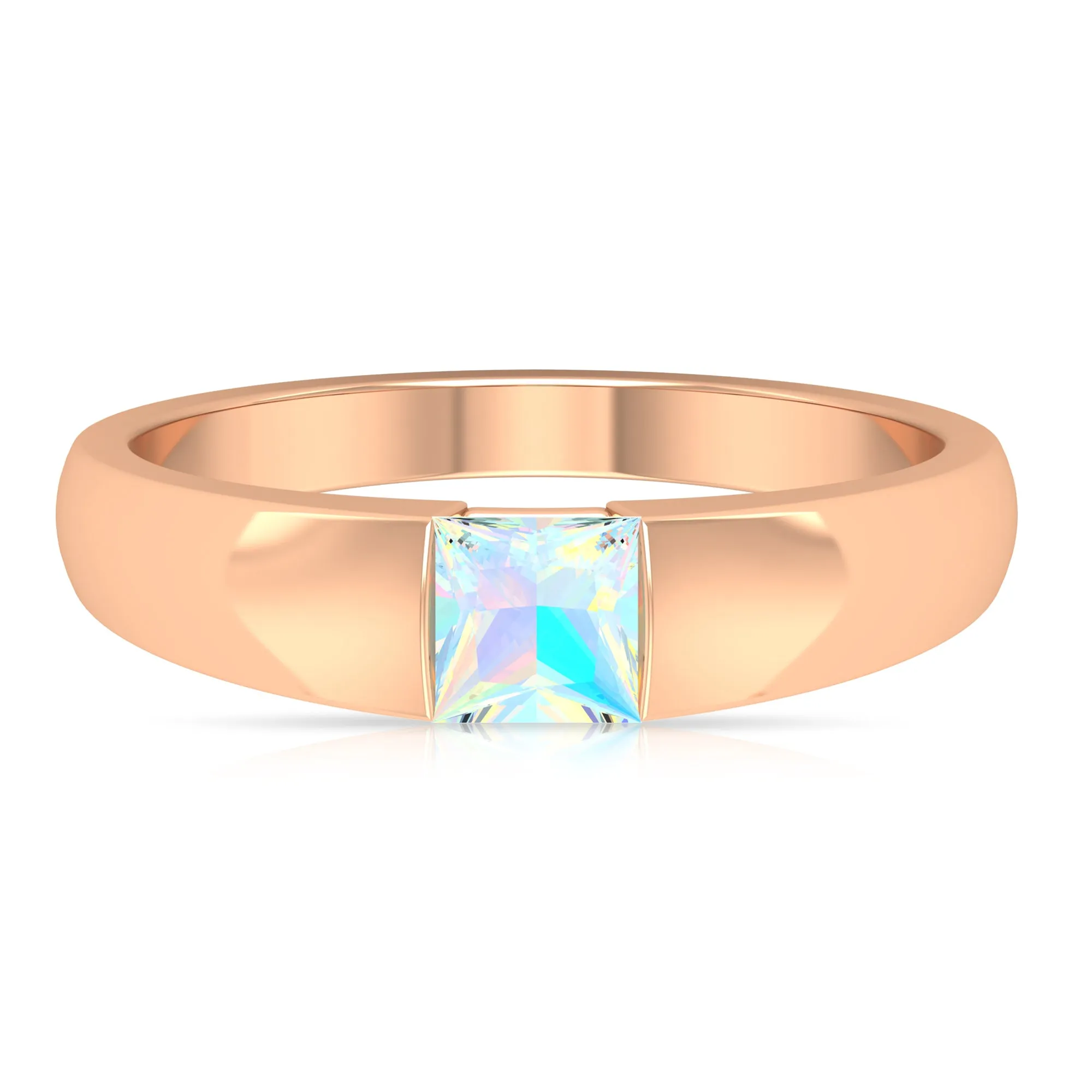 Princess Cut Ethiopian Opal Solitaire Band Ring