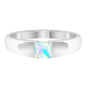 Princess Cut Ethiopian Opal Solitaire Band Ring