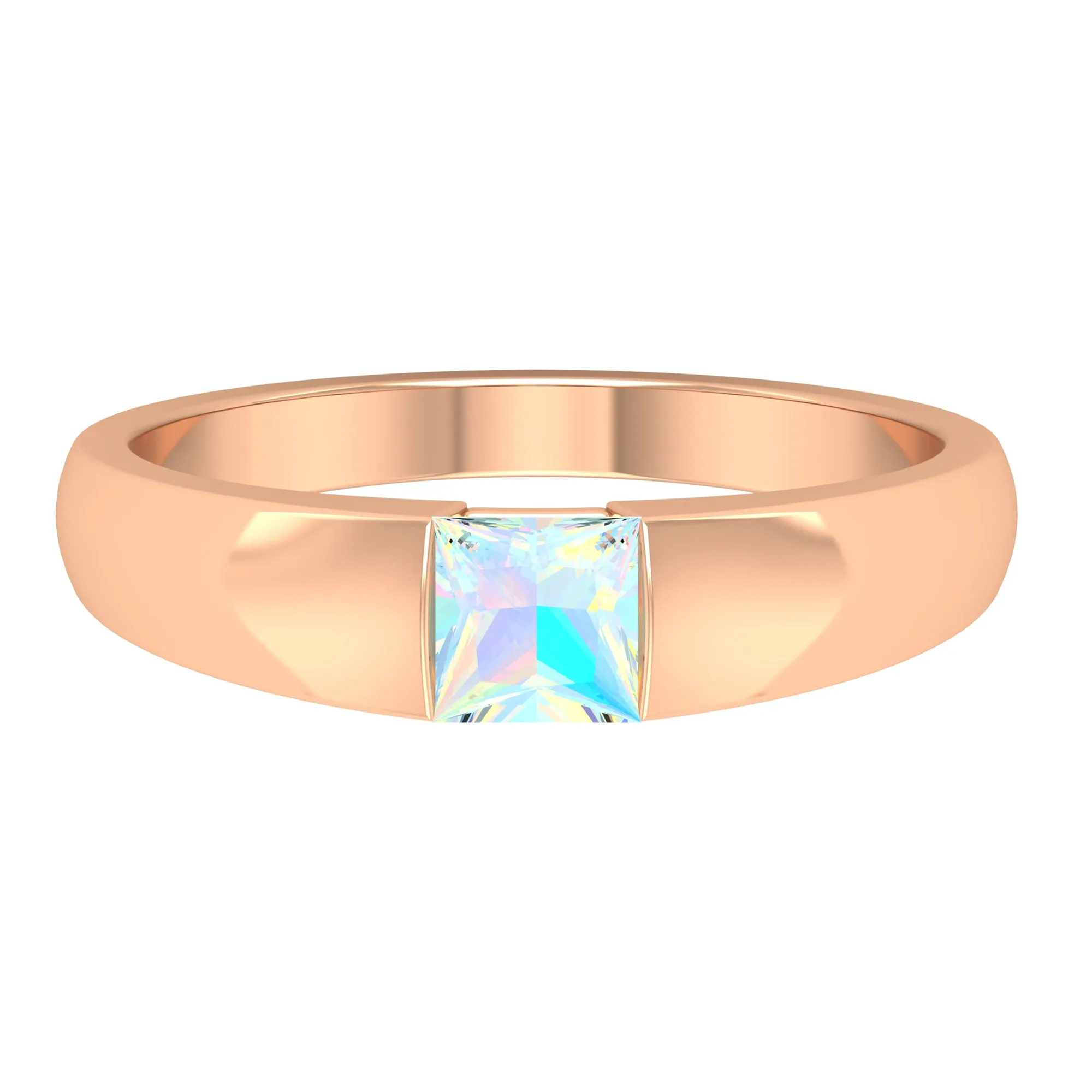 Princess Cut Ethiopian Opal Solitaire Band Ring