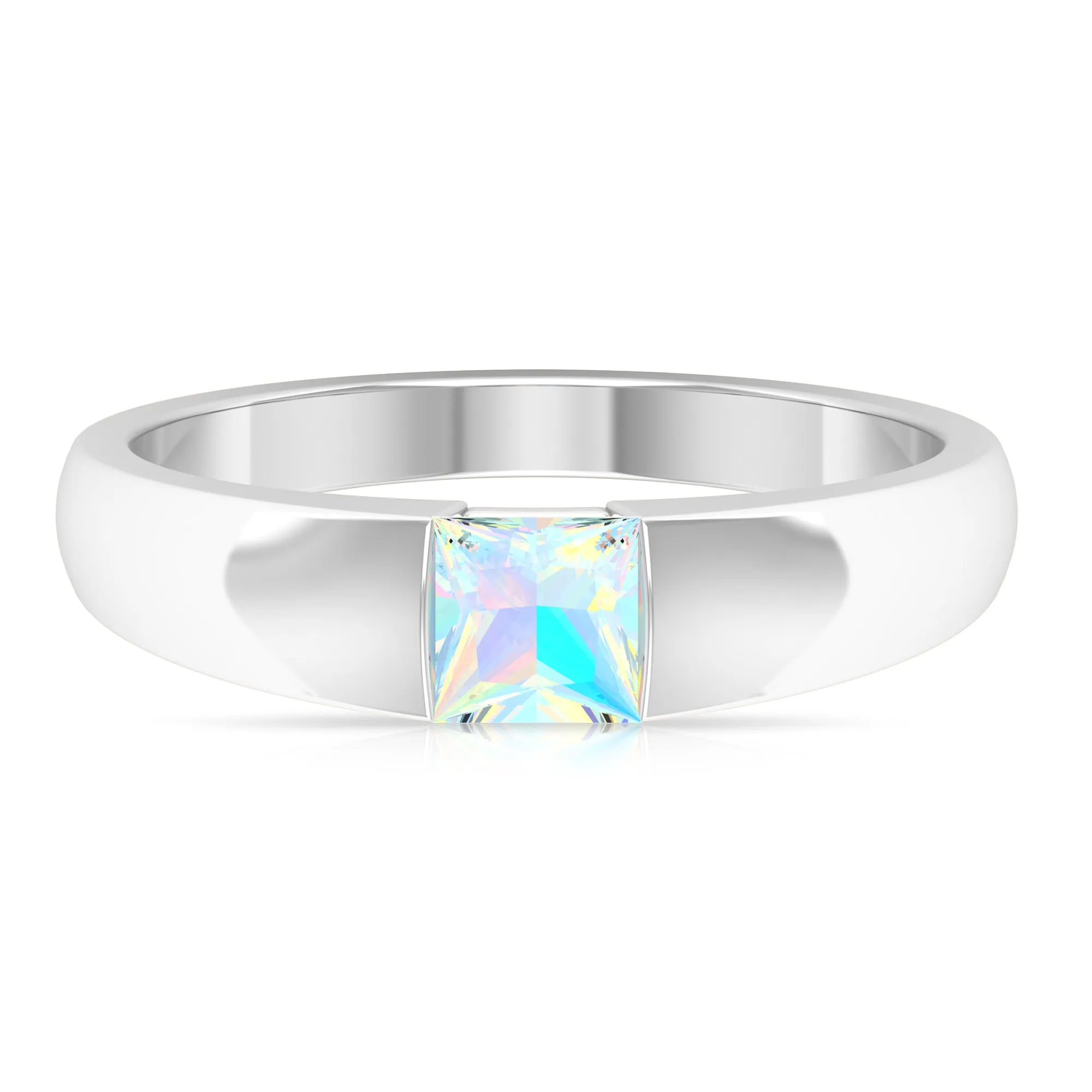 Princess Cut Ethiopian Opal Solitaire Band Ring
