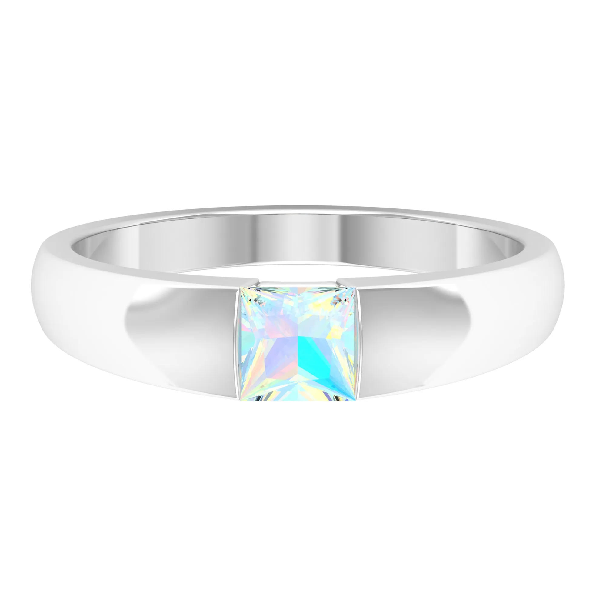 Princess Cut Ethiopian Opal Solitaire Band Ring