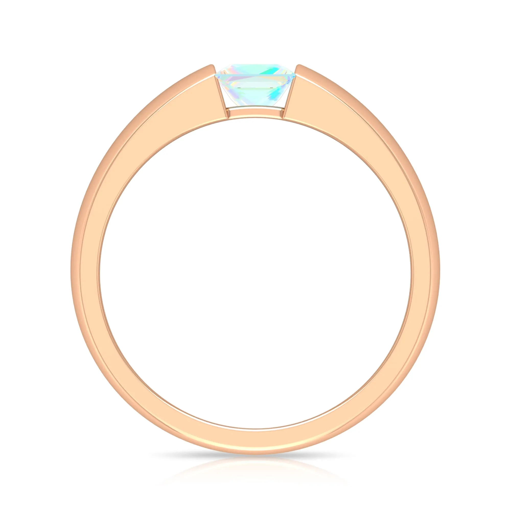 Princess Cut Ethiopian Opal Solitaire Band Ring