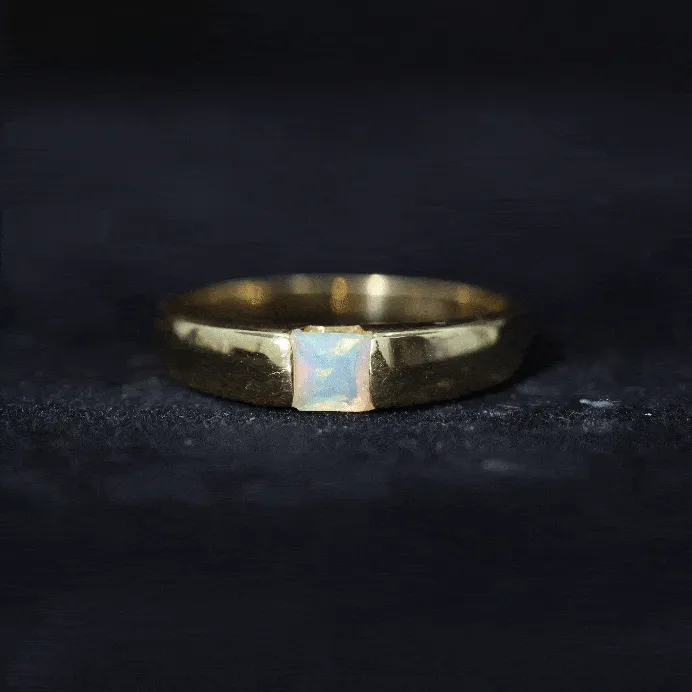 Princess Cut Ethiopian Opal Solitaire Band Ring