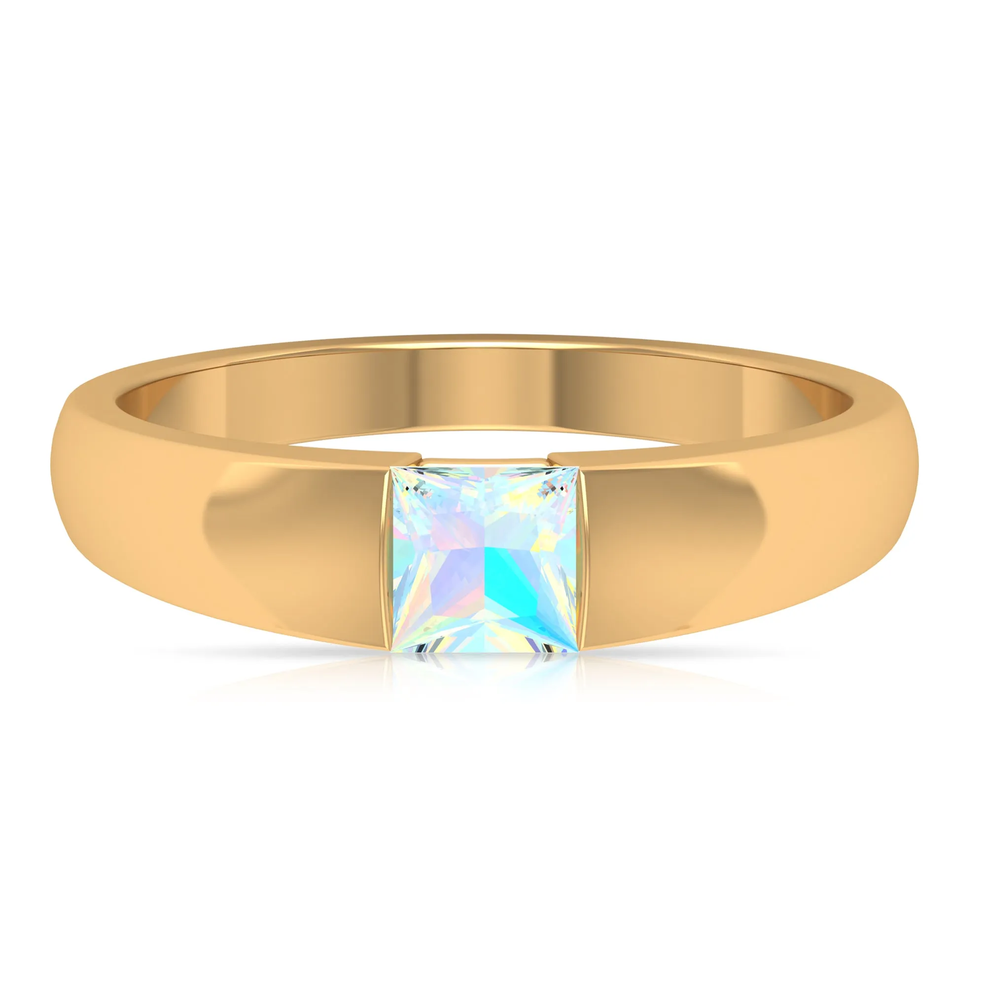 Princess Cut Ethiopian Opal Solitaire Band Ring