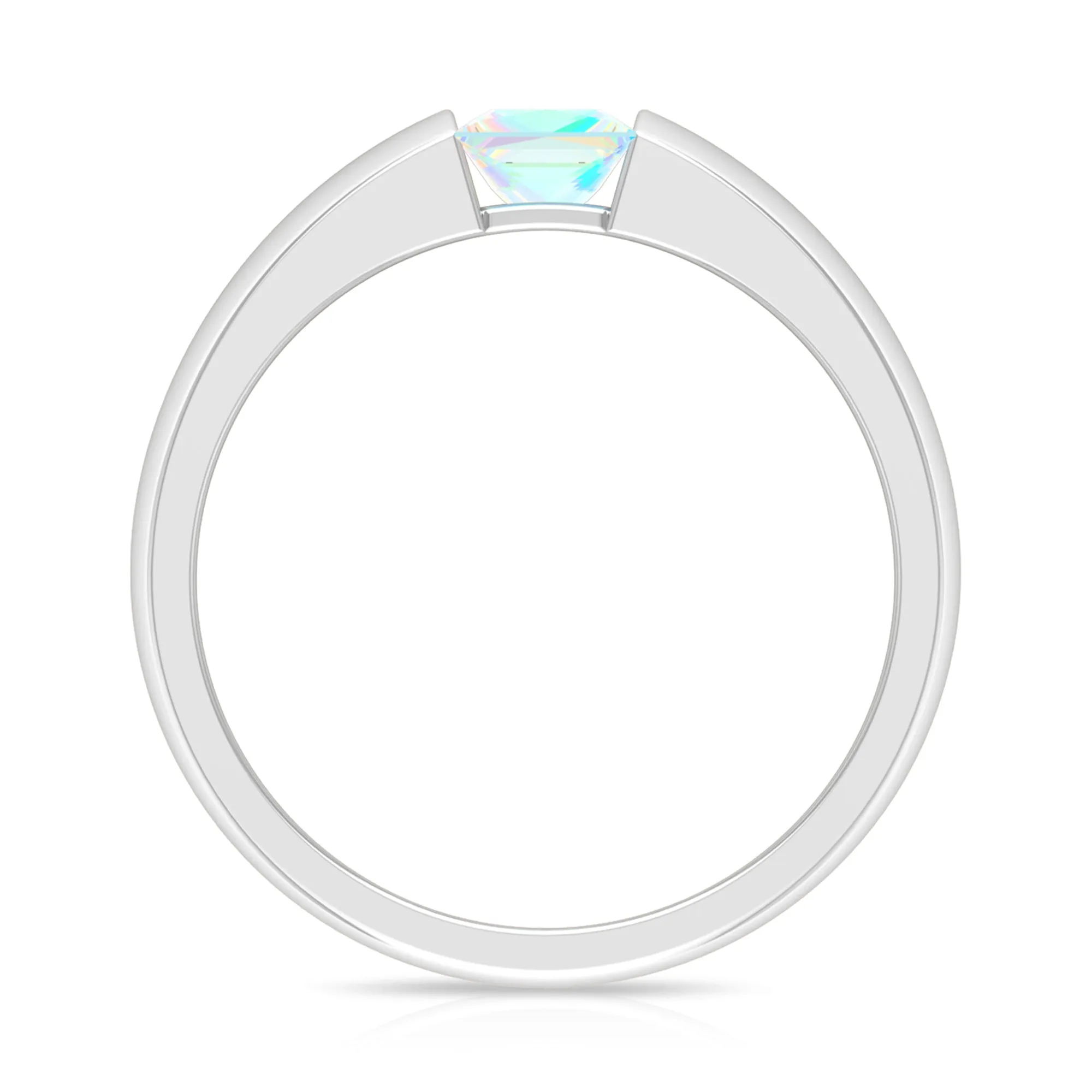 Princess Cut Ethiopian Opal Solitaire Band Ring