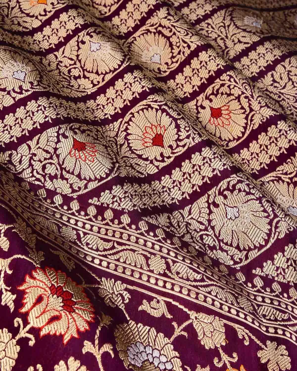 Purple Banarasi Diagonal Inlaid Stripes Kadhuan Brocade Handwoven Katan Silk Saree