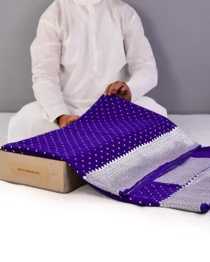 Purple Blue Banarasi Silver Polka Buti Cutwork Brocade Handwoven Khaddi Georgette Saree