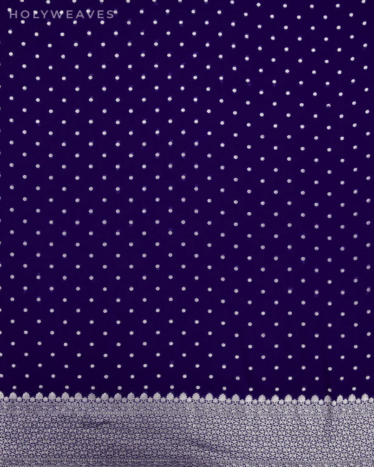 Purple Blue Banarasi Silver Polka Buti Cutwork Brocade Handwoven Khaddi Georgette Saree