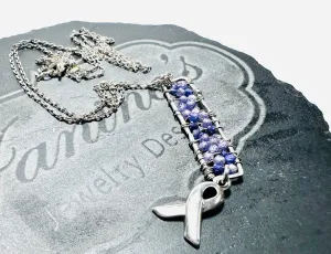 Purple Ribbon Bar Necklace, Purple CZ Necklace