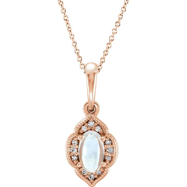 Rainbow Moonstone & .03 CTW Diamond Clover Pendant