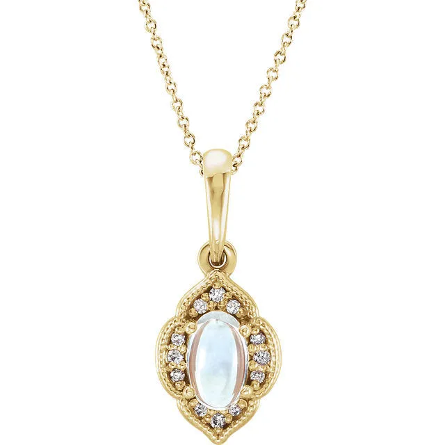 Rainbow Moonstone & .03 CTW Diamond Clover Pendant