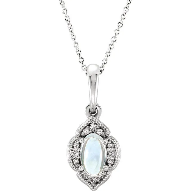 Rainbow Moonstone & .03 CTW Diamond Clover Pendant