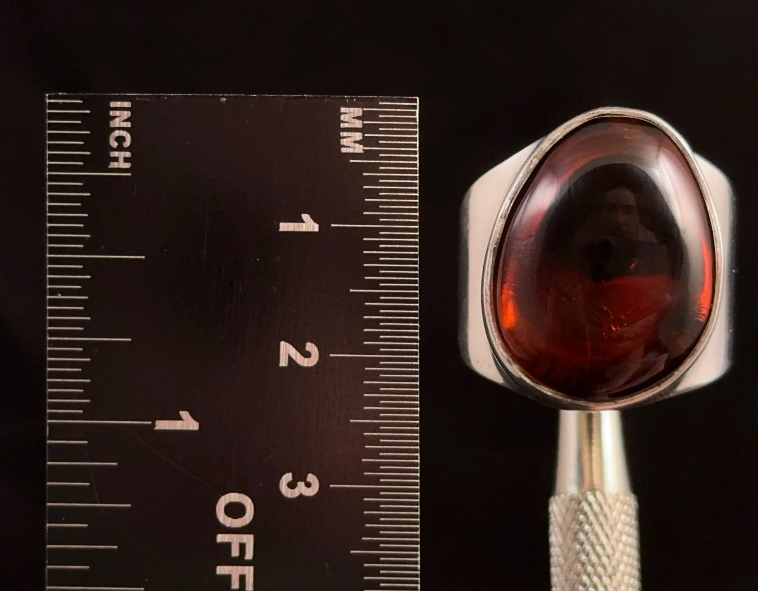 Red AMBER Ring - SIZE 9.25- Genuine Sterling Silver Ring with a Polished AMBER Center Stone, 53768