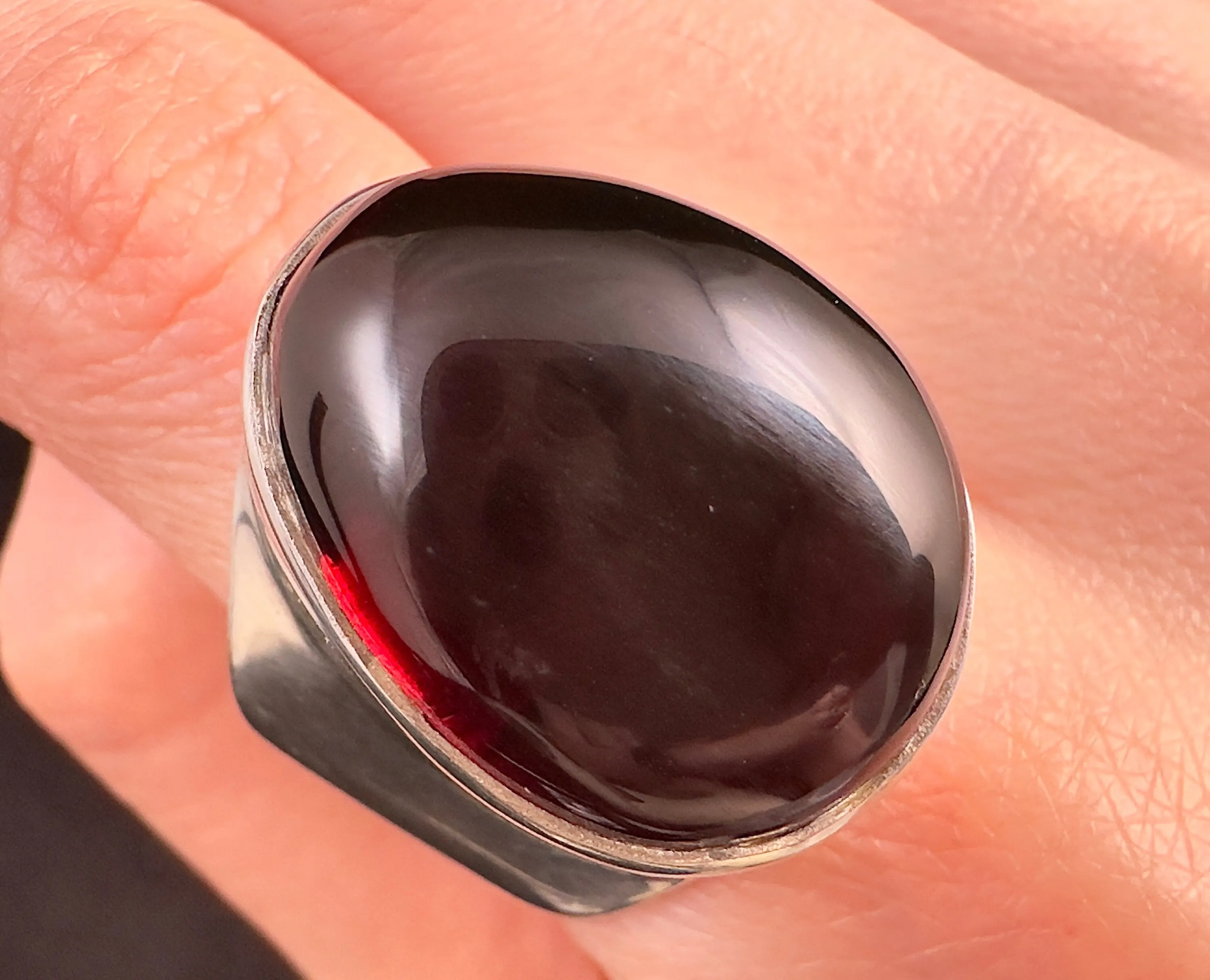 Red AMBER Ring - SIZE 9.25- Genuine Sterling Silver Ring with a Polished AMBER Center Stone, 53768