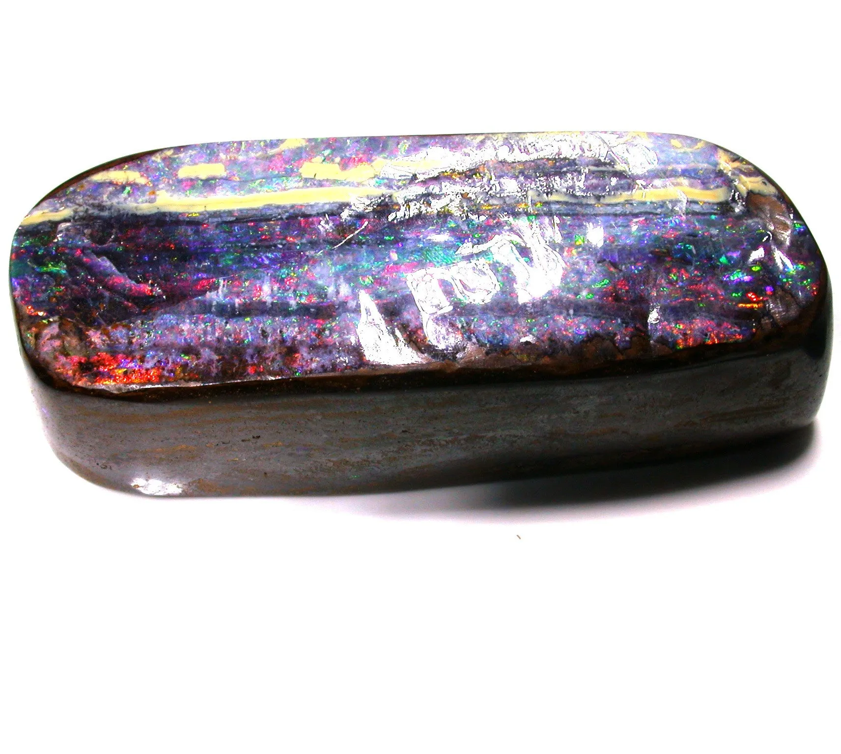 Red multi coloured boulder opal polished speciman