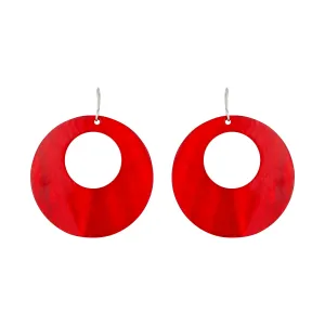 Red Round Polished Shell Earrings