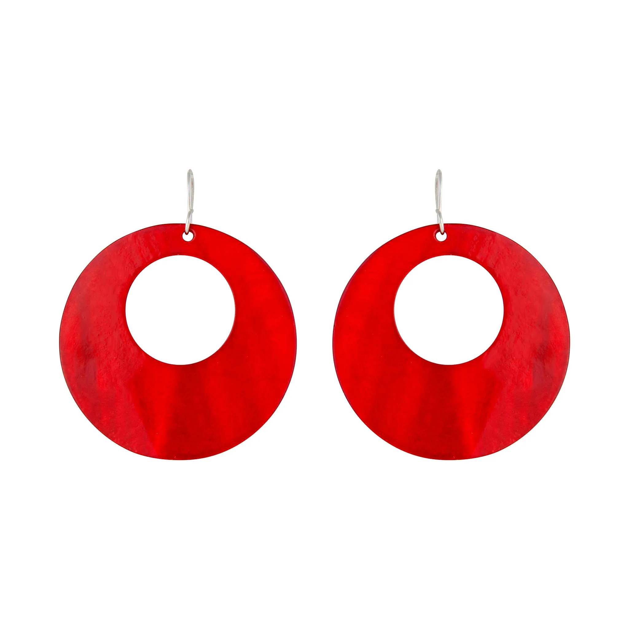 Red Round Polished Shell Earrings