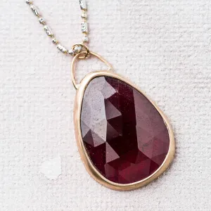 Rhodolite Garnet Necklace on Two Tone Gold Alternating Ball Chain