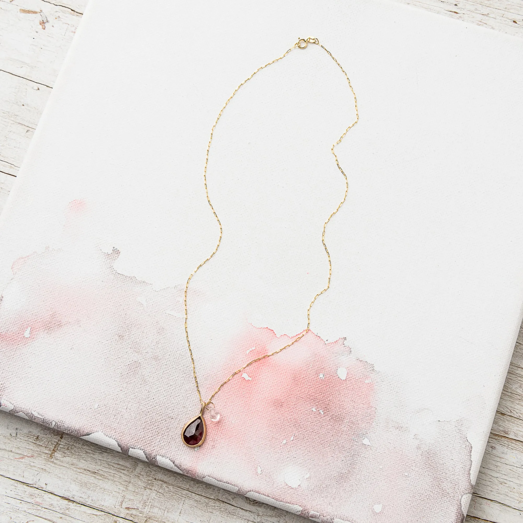 Rhodolite Garnet Necklace with Moonstone in 14k Gold