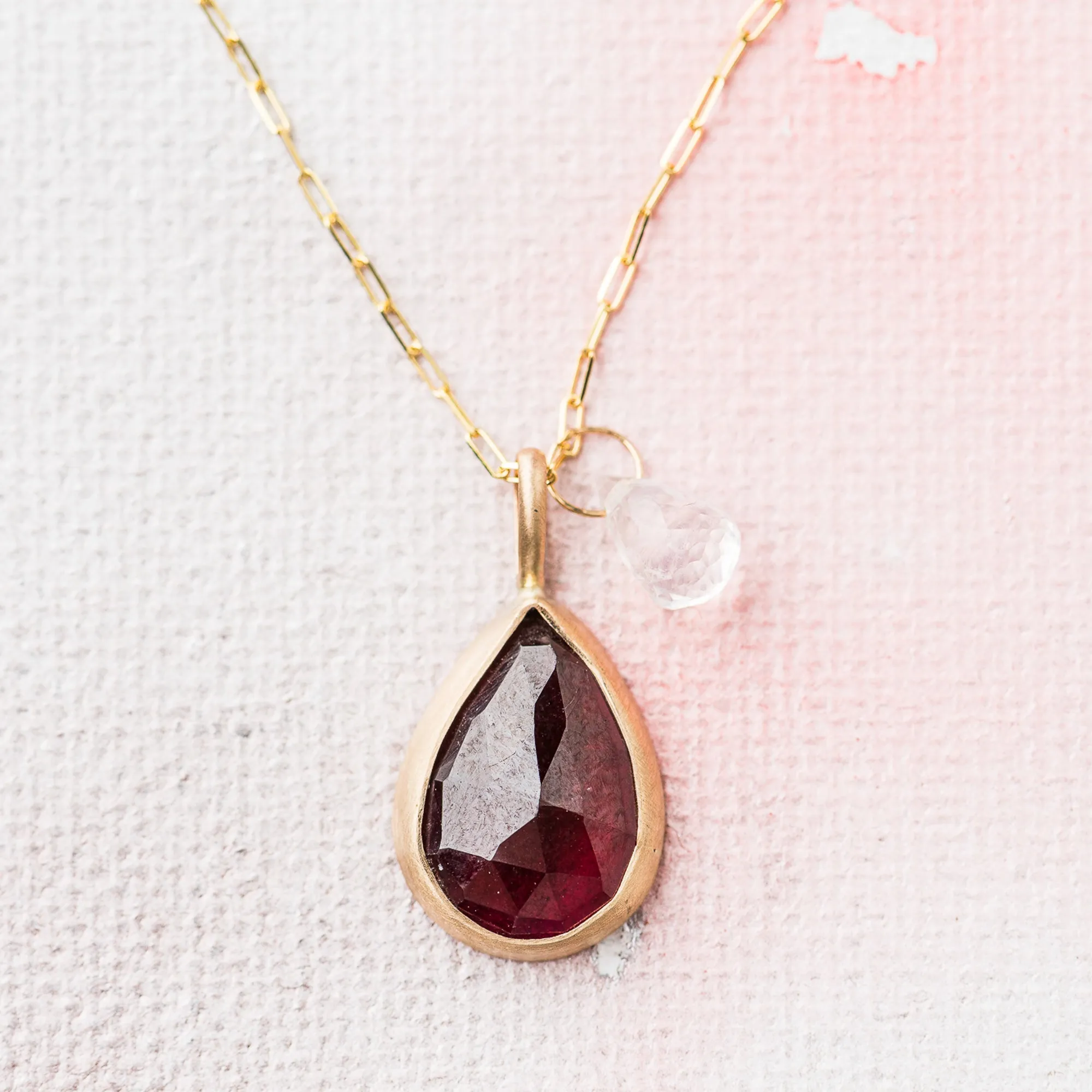 Rhodolite Garnet Necklace with Moonstone in 14k Gold