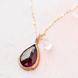 Rhodolite Garnet Necklace with Moonstone in 14k Gold