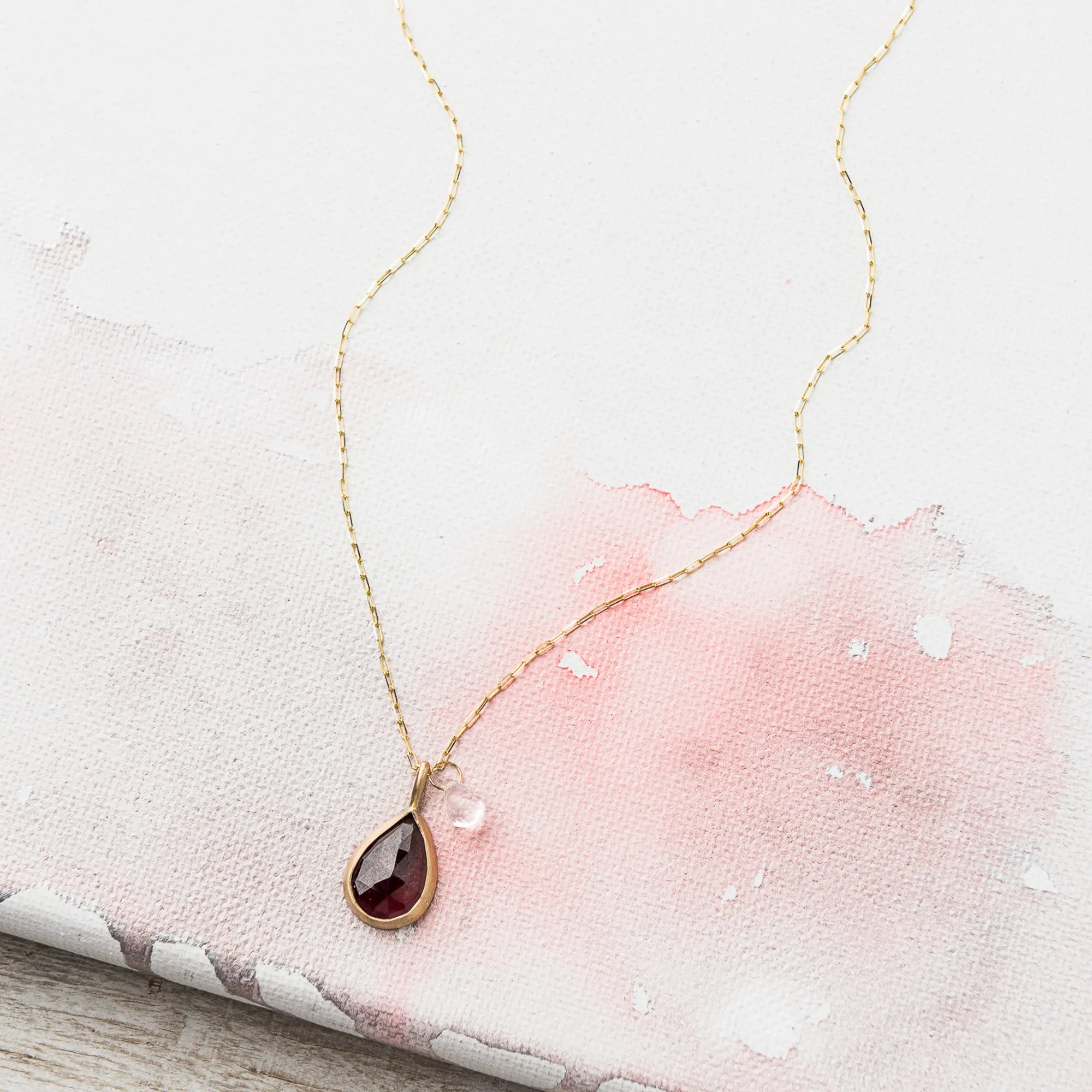 Rhodolite Garnet Necklace with Moonstone in 14k Gold