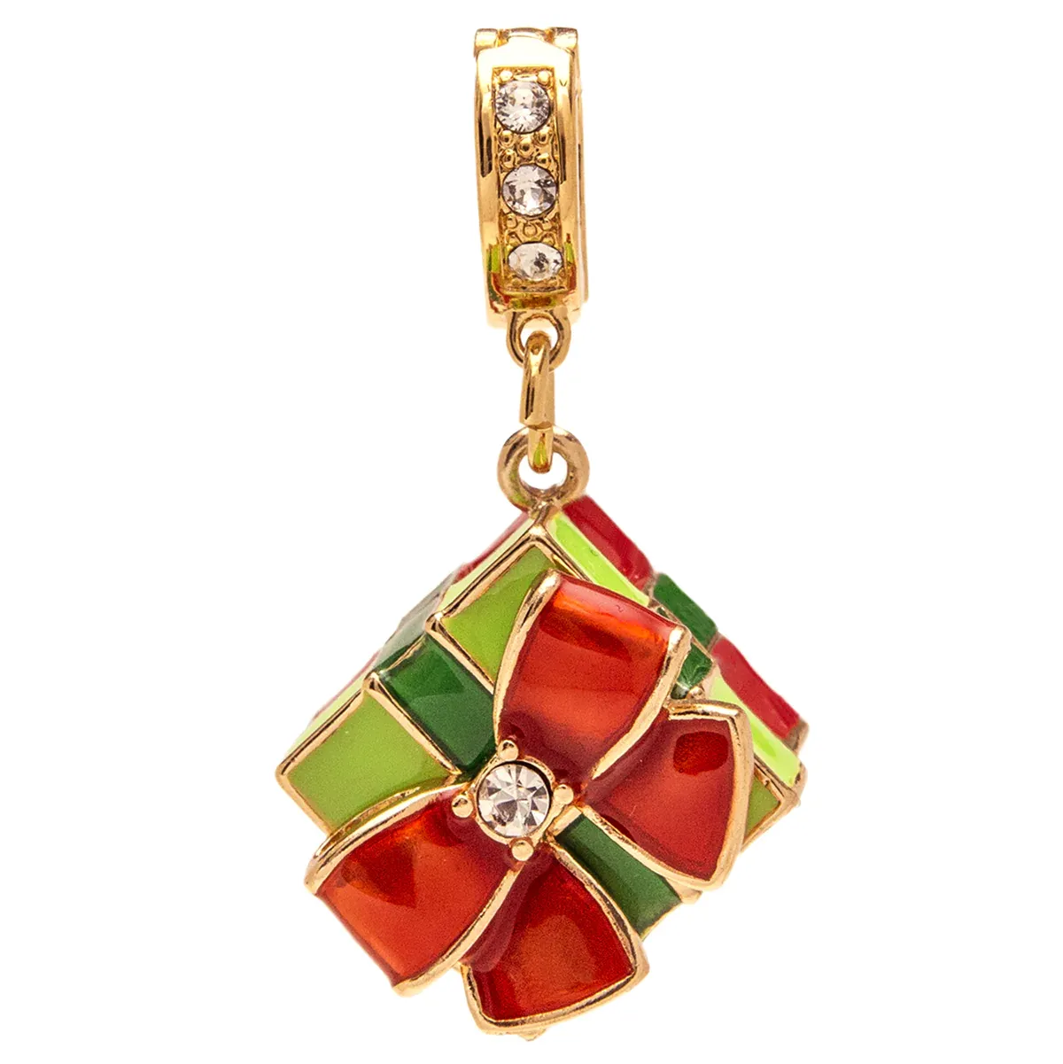 Ritzy Couture Christmas Gift Charm with Crystals Enhancer Charm (Goldtone)