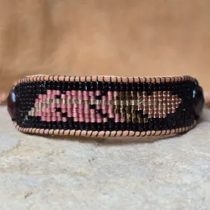 Rooted Radiance Feather Garnet Medium Beaded Cuff Bracelet