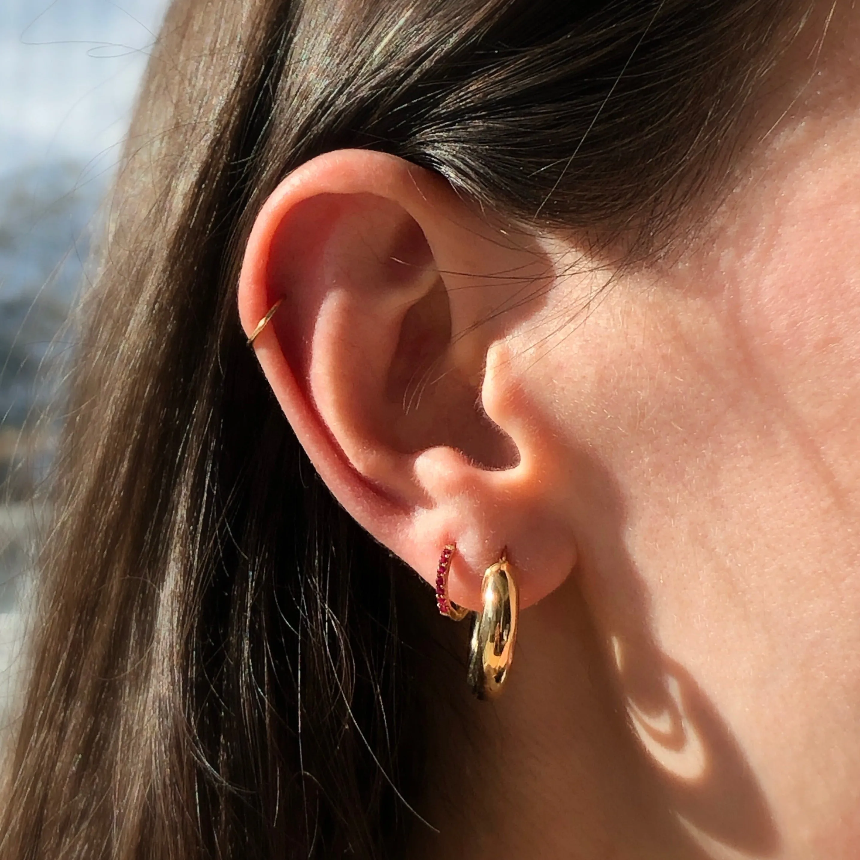 Ruby Huggie Hoops