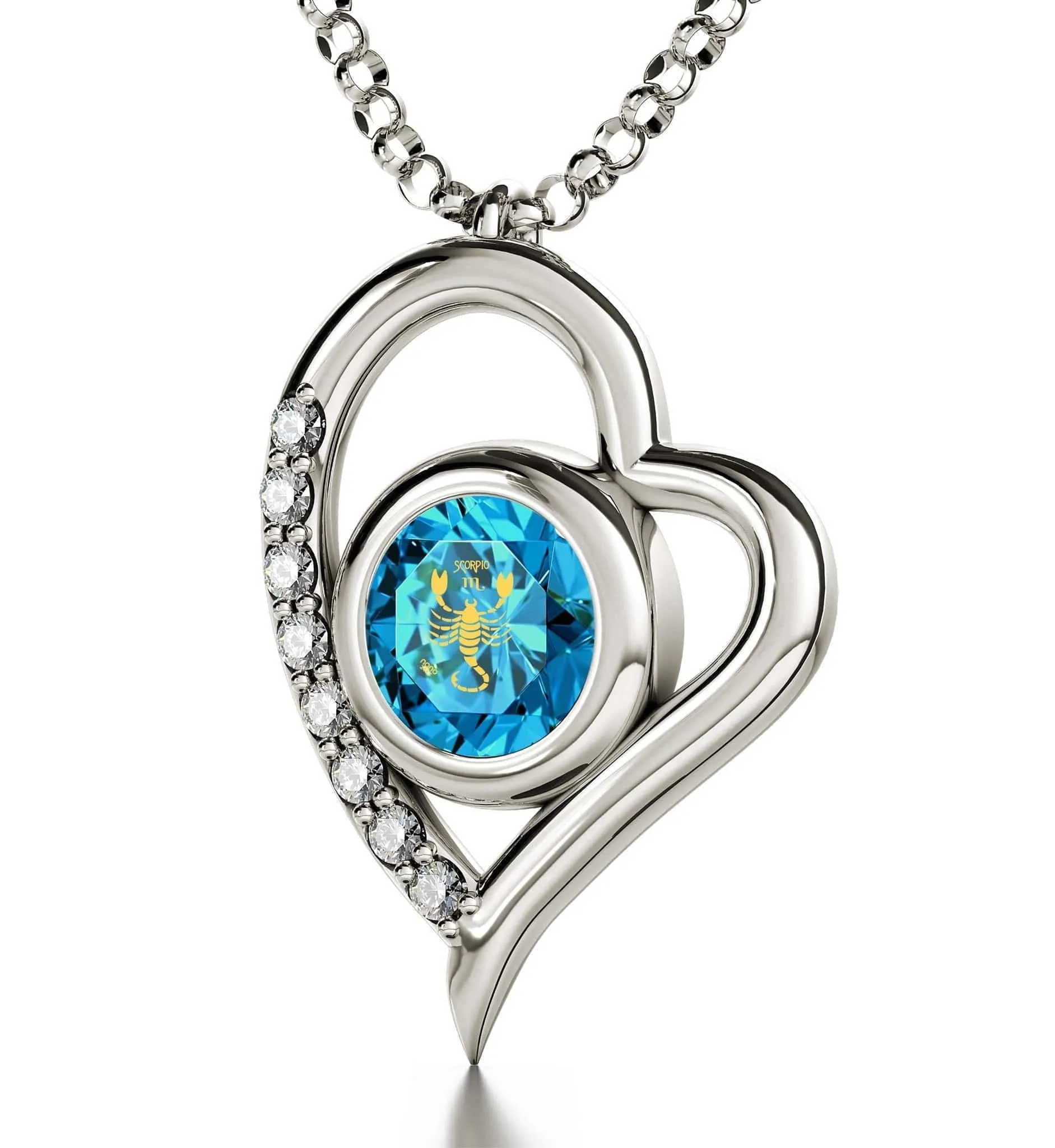 Scorpio Sign, 14k White Gold Diamonds Necklace, Swarovski