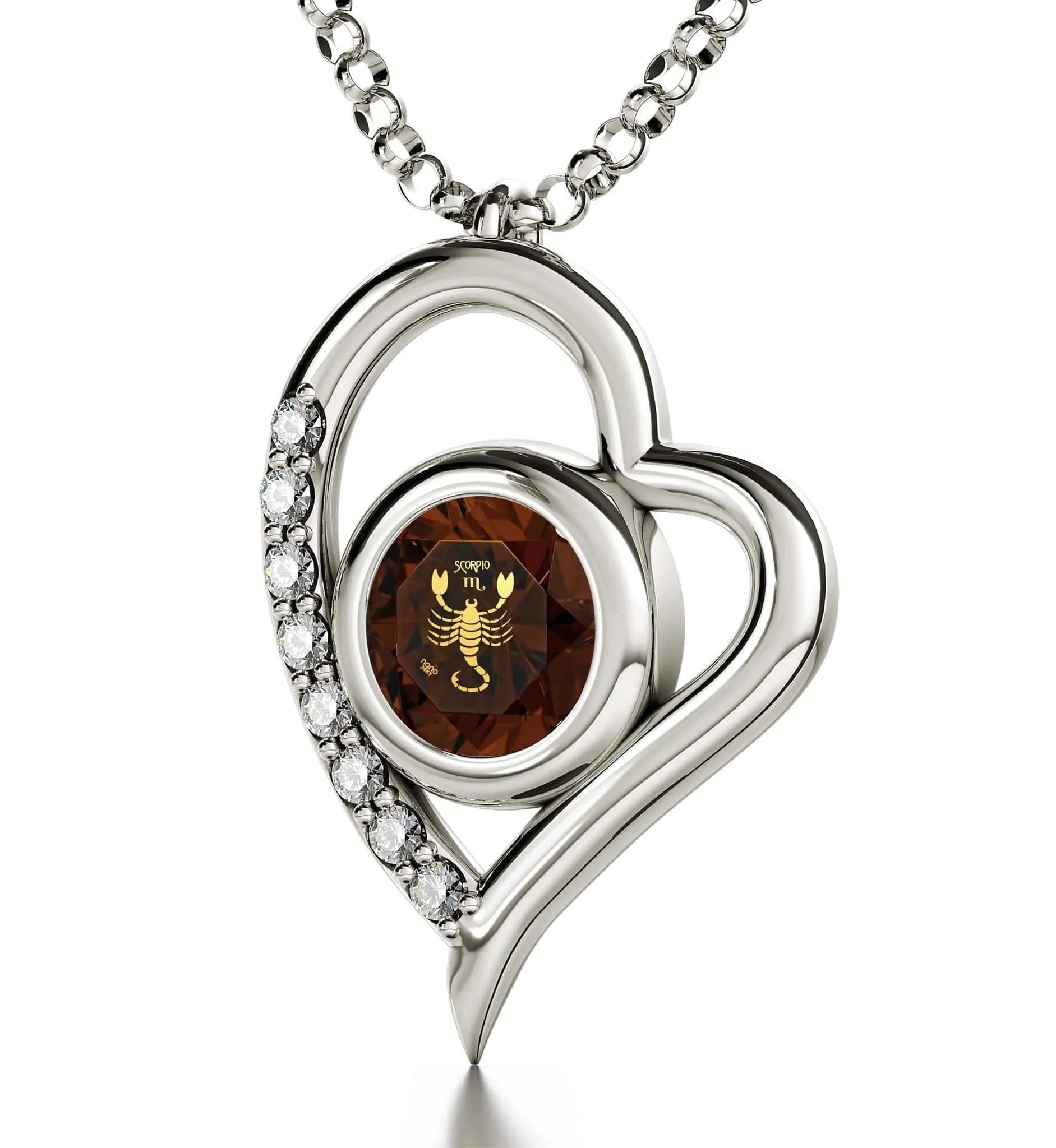 Scorpio Sign, 14k White Gold Diamonds Necklace, Swarovski