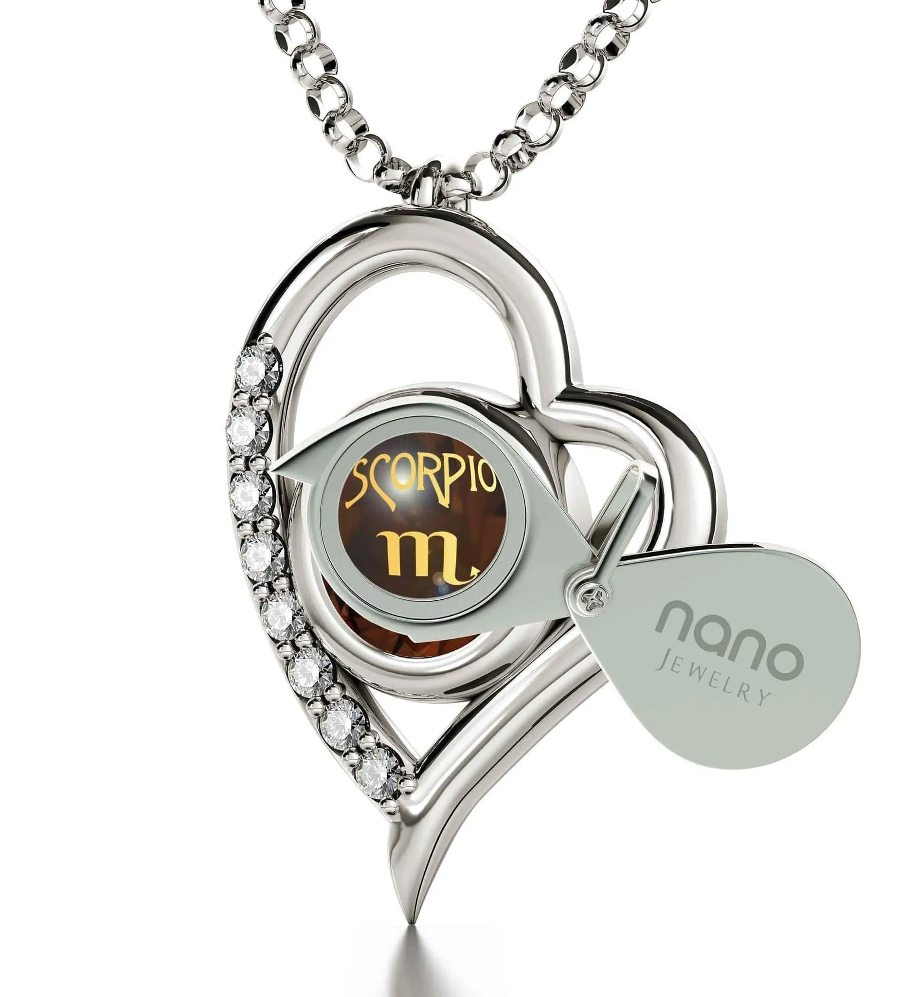 Scorpio Sign, 14k White Gold Diamonds Necklace, Swarovski