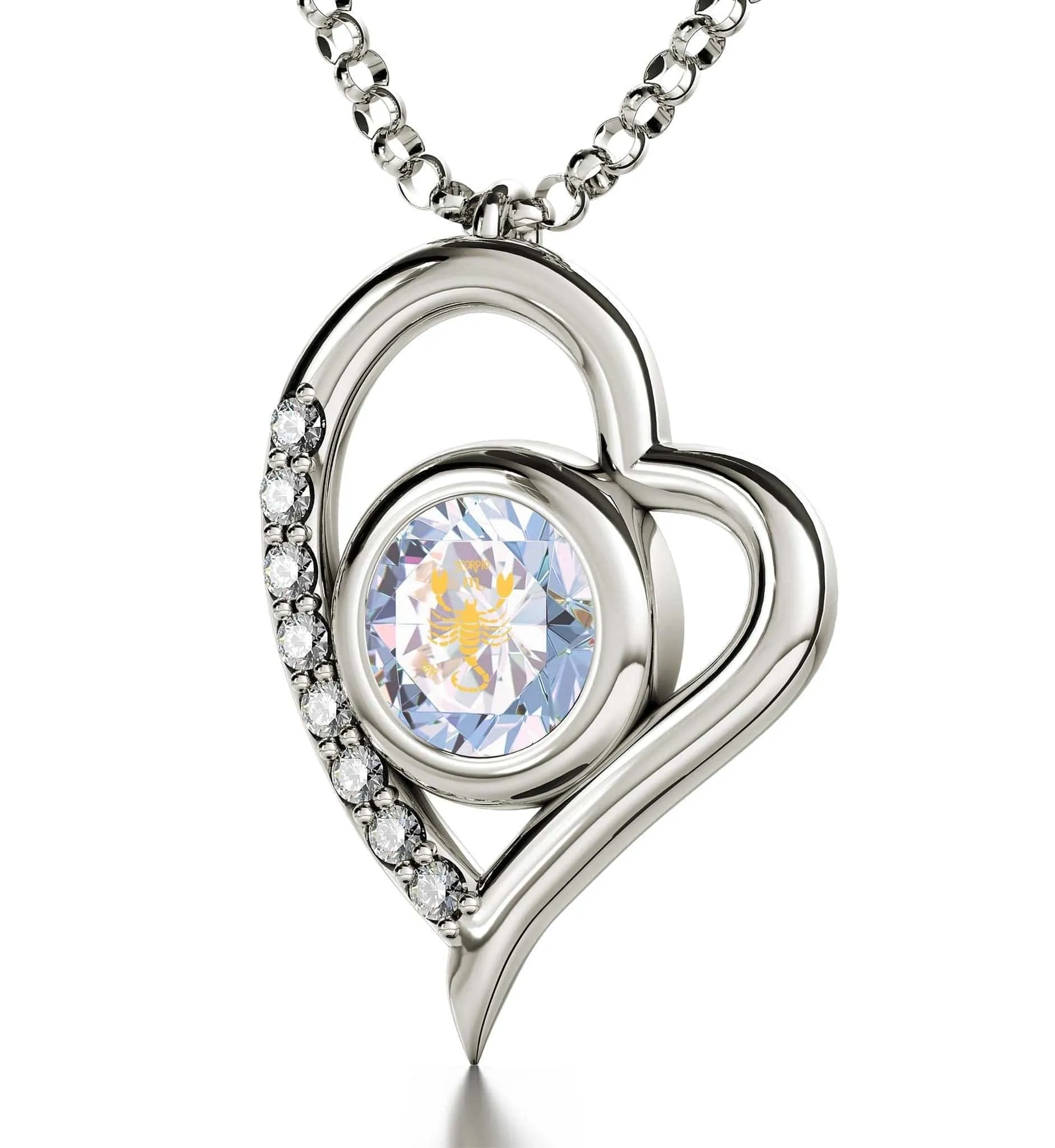 Scorpio Sign, 14k White Gold Diamonds Necklace, Swarovski