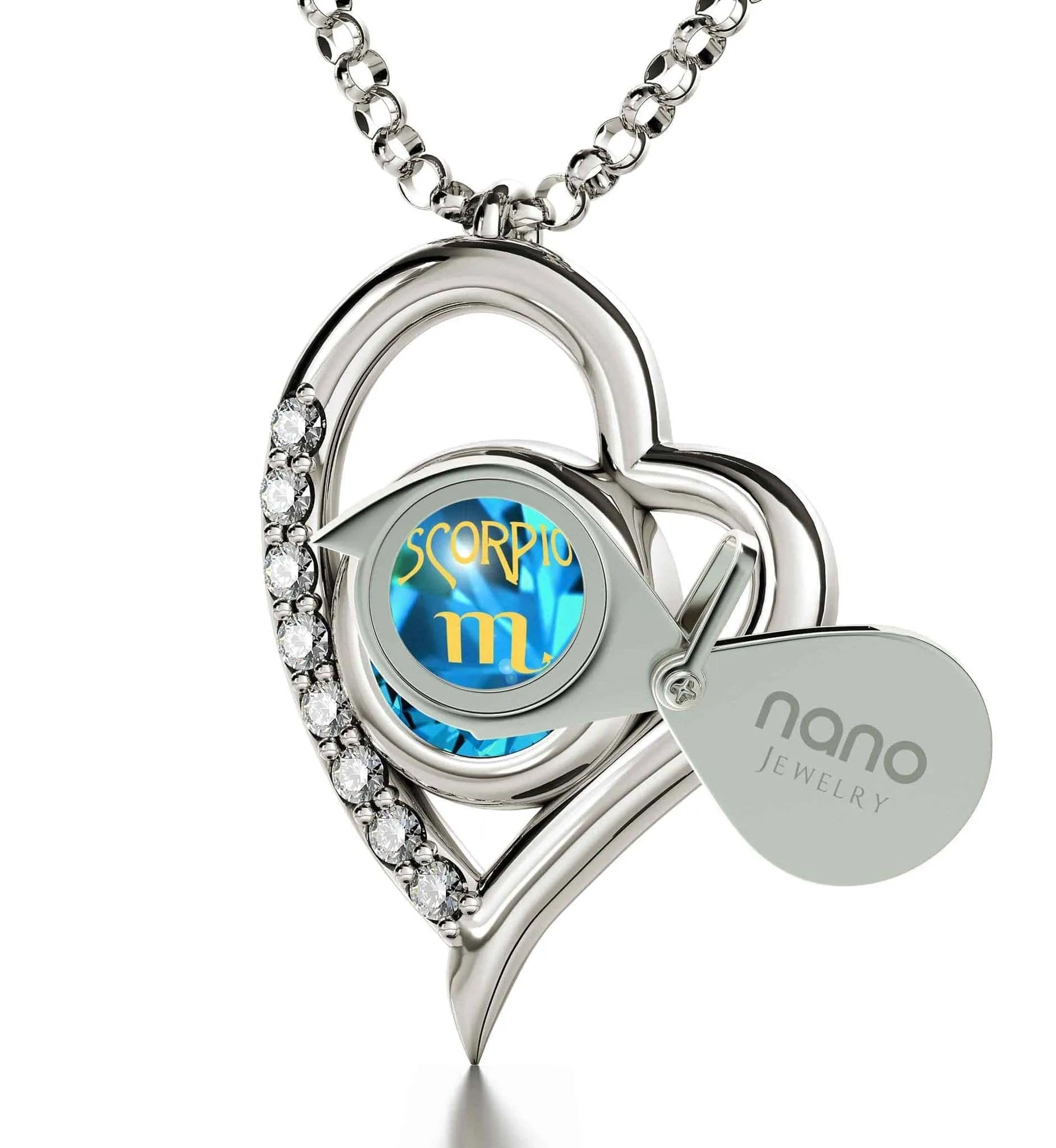 Scorpio Sign, 14k White Gold Diamonds Necklace, Swarovski
