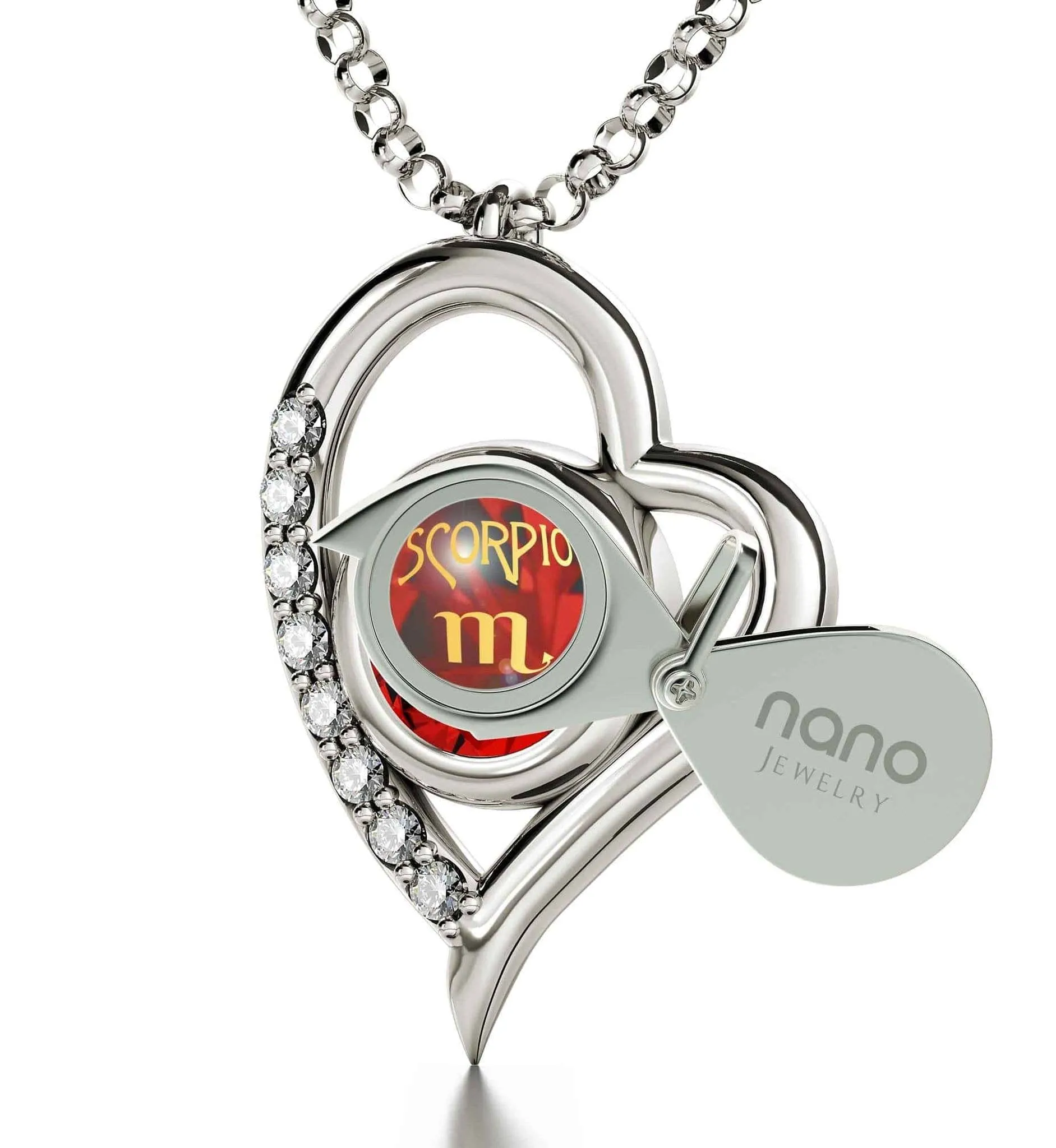Scorpio Sign, 14k White Gold Diamonds Necklace, Swarovski