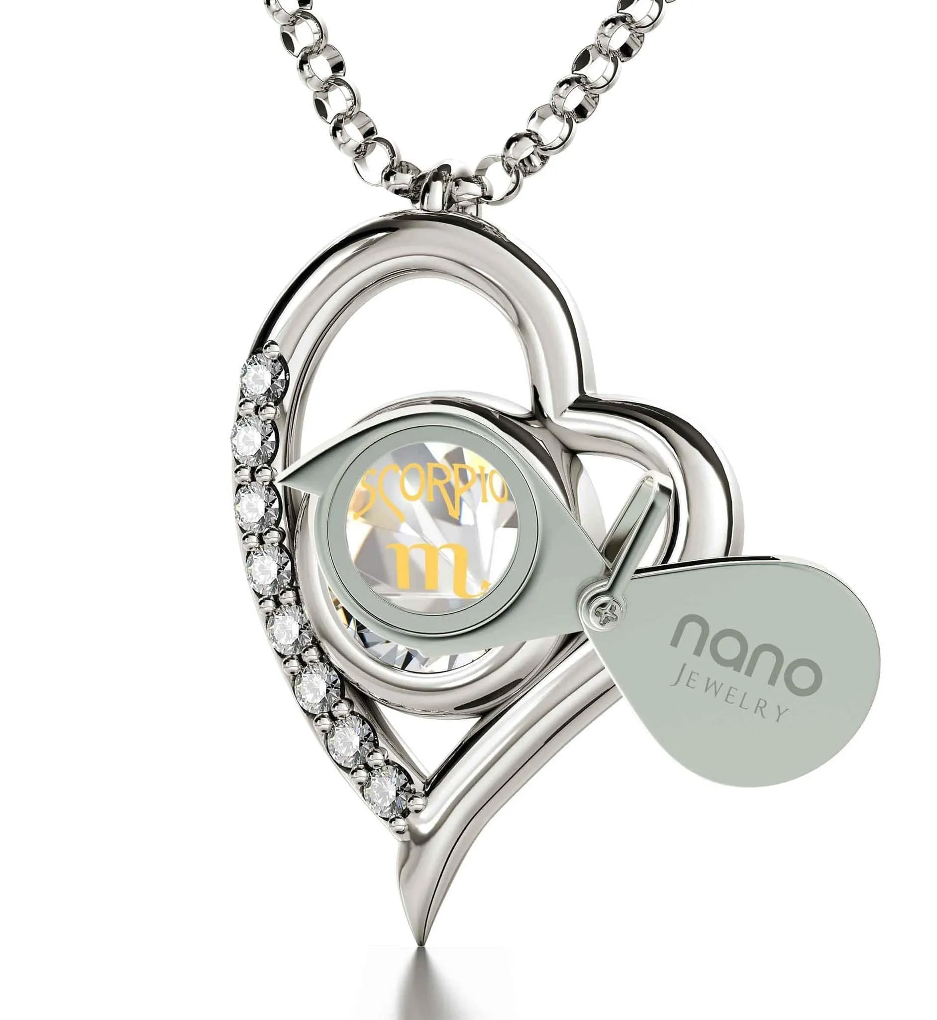 Scorpio Sign, 14k White Gold Diamonds Necklace, Swarovski