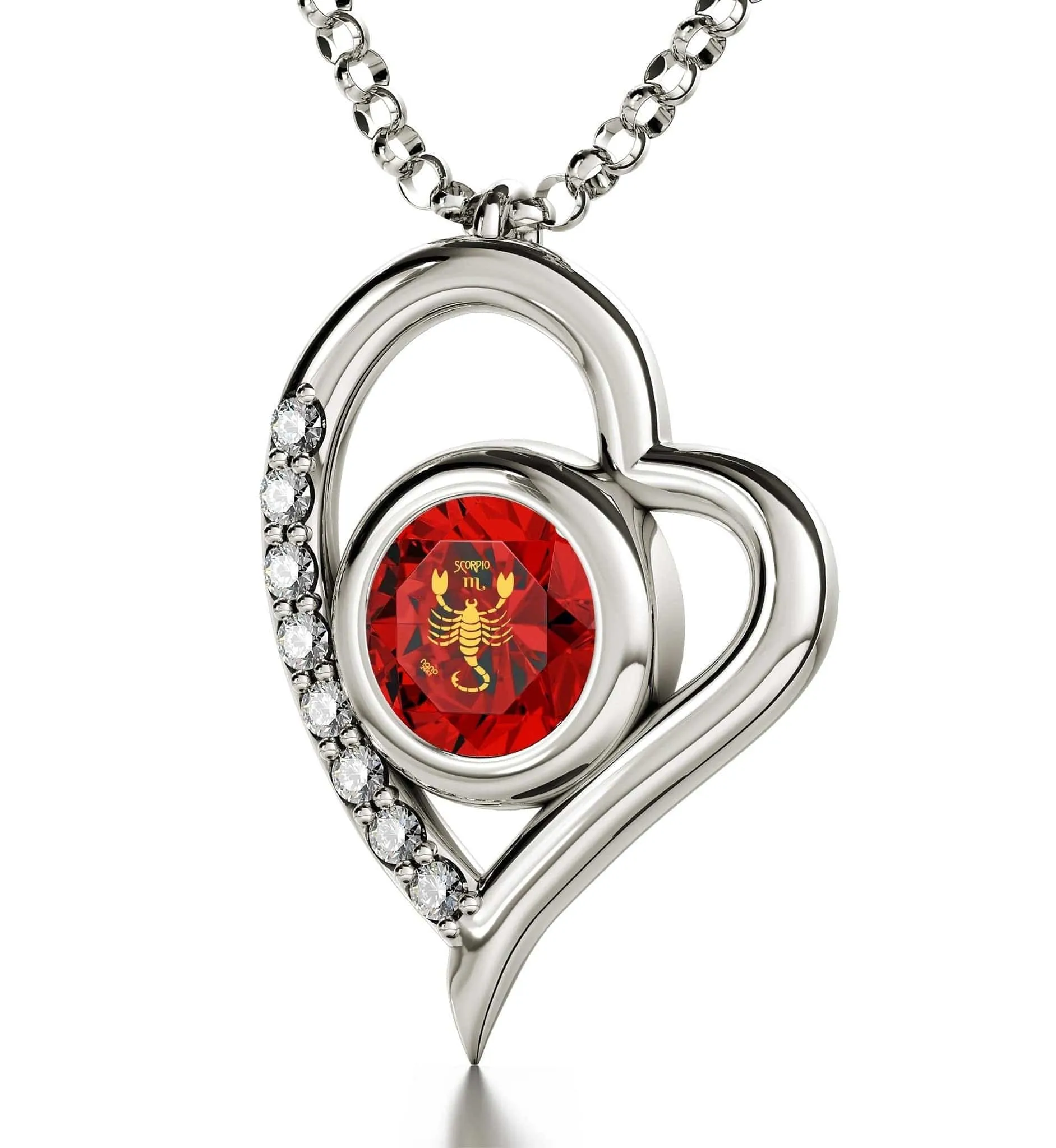 Scorpio Sign, 14k White Gold Diamonds Necklace, Swarovski